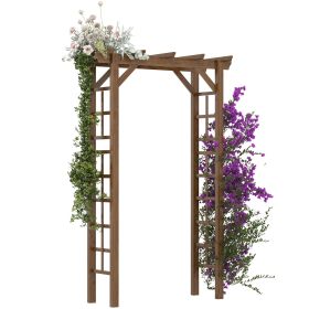 Outsunny 7' Wooden Steel Garden Arbor with Fir Wood & Side Panel for Wedding & Ceremony, Outdoor Garden Arched Trellis for Climbing Vines, Carbon