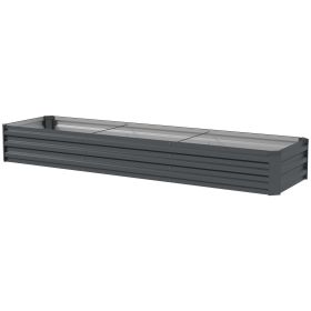 Outsunny 8x2x1ft Galvanized Raised Garden Bed Kit with Safety Edging for Flowers, Herbs and Vegetables, Dark Gray