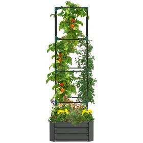 Outsunny Galvanized Raised Garden Bed, 24" x 24" x 11.75" Outdoor Planter Box with Trellis Tomato Cage and Open Bottom for Climbing Vines, Vegeta