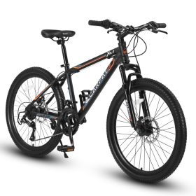 24 Inch Mountain Bike, Suitable For Boys And Girls, Steel Frame, Shimano 21 Speed Mountain Bike, With Dual Disc Brakes And Front Suspension, Bann (Color: Black)