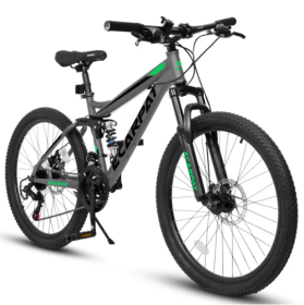 27.5 Inch Full Suspension Mountain Bike, Front And Rear Dual Shock Absorbers, Mechanical Disc Brakes, 21-Speed, Suitable For Men And Women, Ideal (Color: Black)