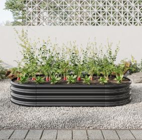 Raised Garden Bed Outdoor, Oval Metal Planter For Plants, Vegetables, Flowers (Color: Black)