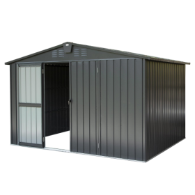 Outdoor Storage Shed 10'x 8, Metal Garden Shed For Bike, Trash Can, Tools, Galvanized Steel Outdoor Storage Cabinet With Lockable Door For Backya (Option: Dark gray)